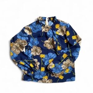 Navy Floral High Neck Blouse | Size Large